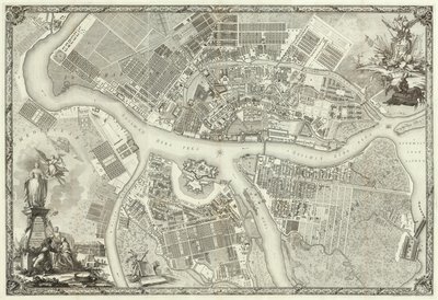 Engraving. Plan of the Capital City of Saint Petersburg with Depictions of the Most Notable Prospects. 1753 by M. I. Makhaev by Махаев Михаил Иванович